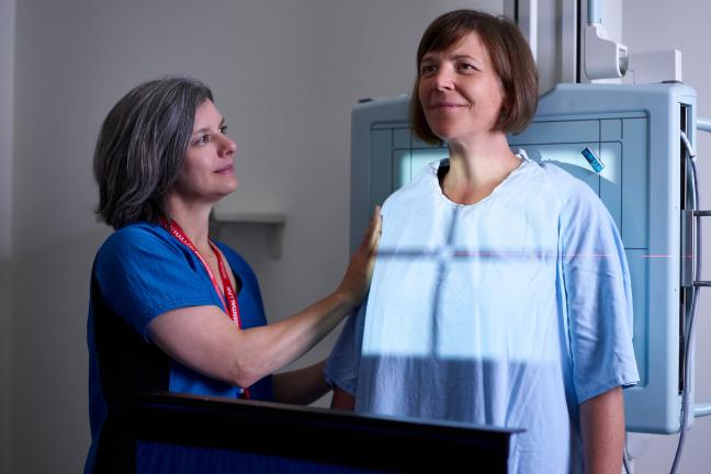 A patient receives an X-ray exam at Whitehorse General Hospital. 