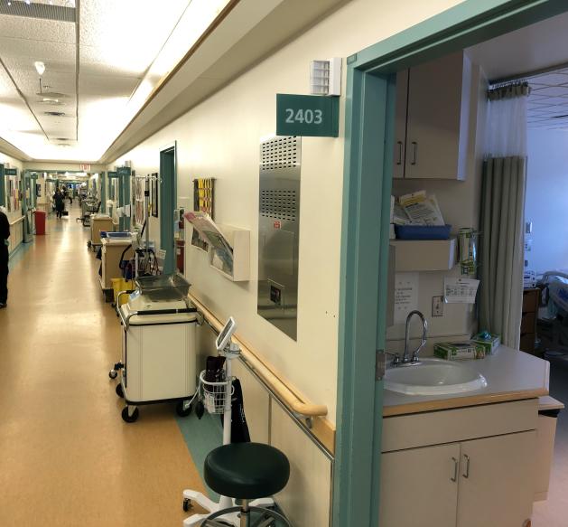 The WGH Maternity Unit hallway and a patient room.