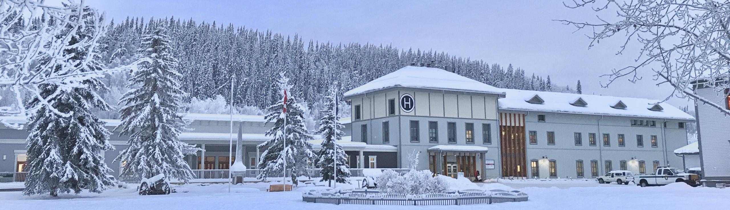 Dawson City Community Hospital in the winter. 